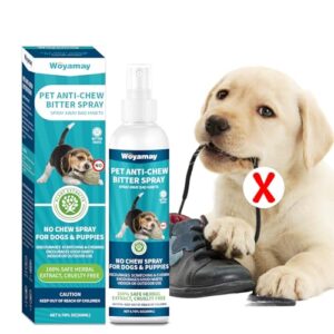 woyamay no chew spray for dogs 200ml, bitter apple spray for dogs stop chewing licking of furniture, shoes, bandages, dog training & behavior aids spray, indoor & outdoor use, no alcohol & trace