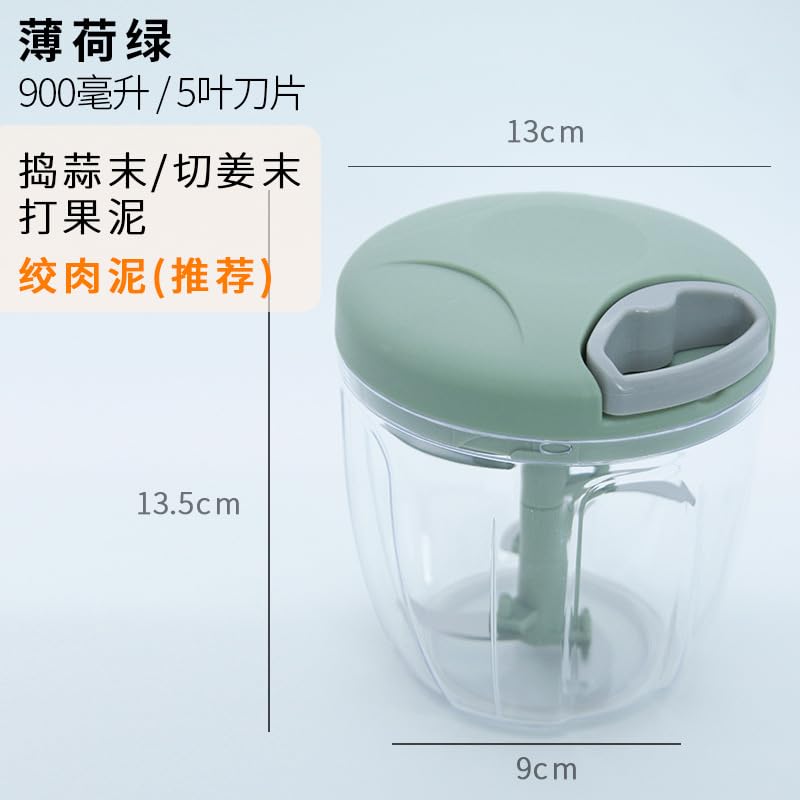 PFKXQBXC Multi-functional chopper drawstring hand blender household minced garlic puree supplement 900ml (mint green), Sun-19