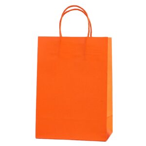 covyoong 24pcs medium plain halloween kraft paper bags with handles orange gift bags for birthday party grocery retail business goody all saints' day