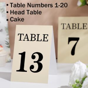 Gilprop 22 Pcs Wedding Table Numbers 1-20 Double Sided Ivory Table Numbers for Wedding Reception 4 x 6 Inch Khaki Head Table and Cake Table Number Cards for Seating Reserved Party Restaurant