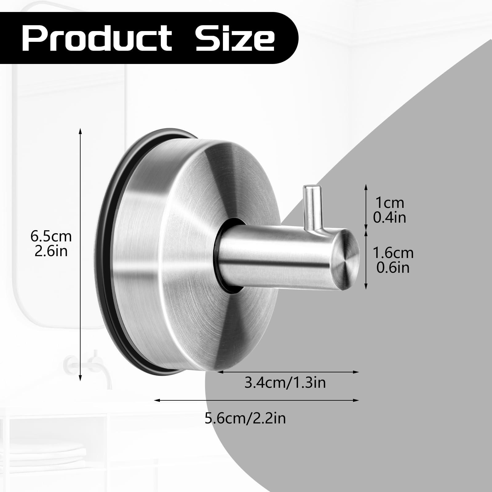 Suction Hooks, 2 Pack Vacuum Suction Cup Hooks Removable and Reusable Shower Hooks Stainless Steel Towel Hooks Wall Hanging Hook Heavy Duty Hooks for Bathroom Kitchen(Silver)