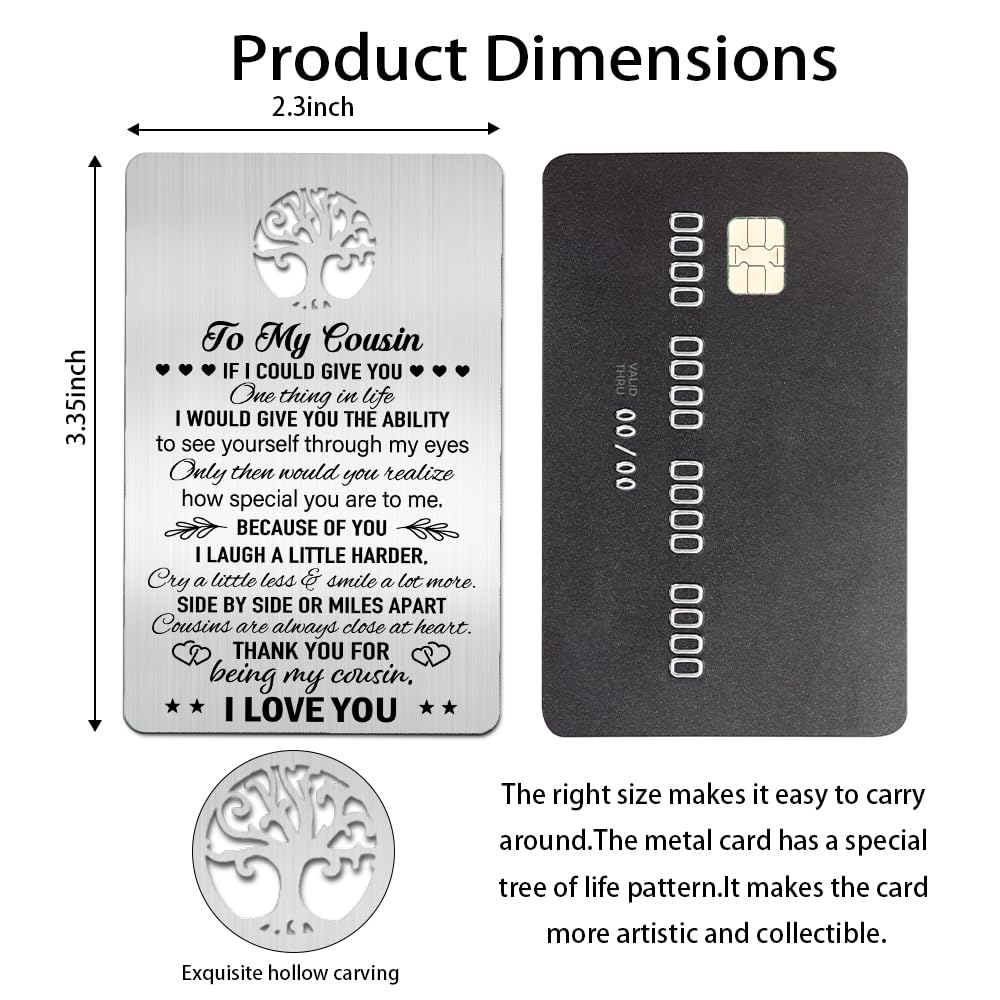 Mhfpl To My Cousin Thank You for Being My Cousin Wallet Card, Engraved Metal Wallet Insert Card with Grateful Quotes for Cousin,Thank You Cousin Card, Graduation Birthday Christmas Thanksgiving Gifts