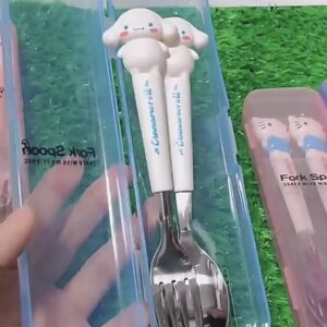 Generic Cute Caracters Flatware set Fork and Spoon + case, cute dog caracter, Cinnamoroll, standard, White