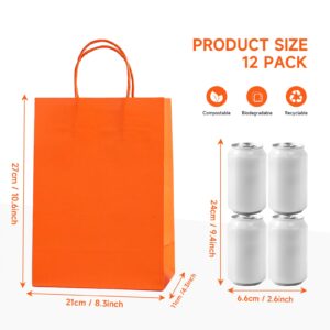 COVYOONG 24pcs Medium Plain Halloween Kraft Paper Bags with Handles Orange Gift Bags for Birthday Party Grocery Retail Business Goody All Saints' Day