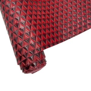 glossy geometry vinyl faux leather sheets, 12 x 54 inch embossed diamond plaid synthetic pu fabric for diy handicrafts keychains pouches making-dark red