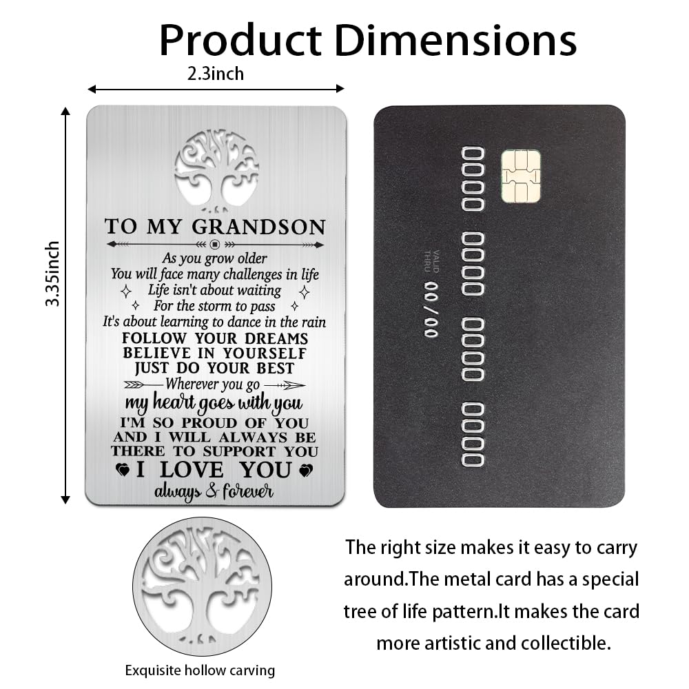 Mhfpl To My Grandson I Love You Wallet Card, Engraved Metal Wallet Insert Card with Love Note from Grandpa Grandma, Inspirational Gifts Graduation Christmas Birthday coming of age Gifts for Grandson