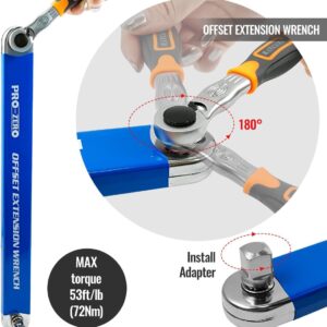 blueVVellow Bias extension wrench with 1/2 "", 1/4"", and 3/8 ""square drive adapter, suitable for small area universal extension wrenches, extension wrench kit, impact bias extension wrench