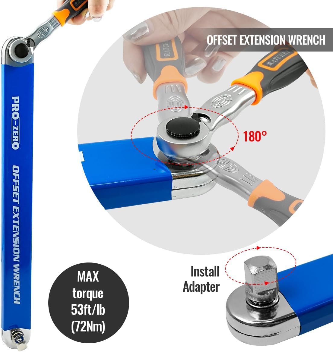 blueVVellow Bias extension wrench with 1/2 "", 1/4"", and 3/8 ""square drive adapter, suitable for small area universal extension wrenches, extension wrench kit, impact bias extension wrench