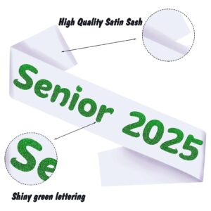 4Pcs White Senior 2025 Sash with Green Printing Letters, 2025 Graduation Celebrations Sashes, Class of 2025 Sash for Graduation Party, Senior Cheer Sashes, Cheerleader Sash, Class Competition Sashes