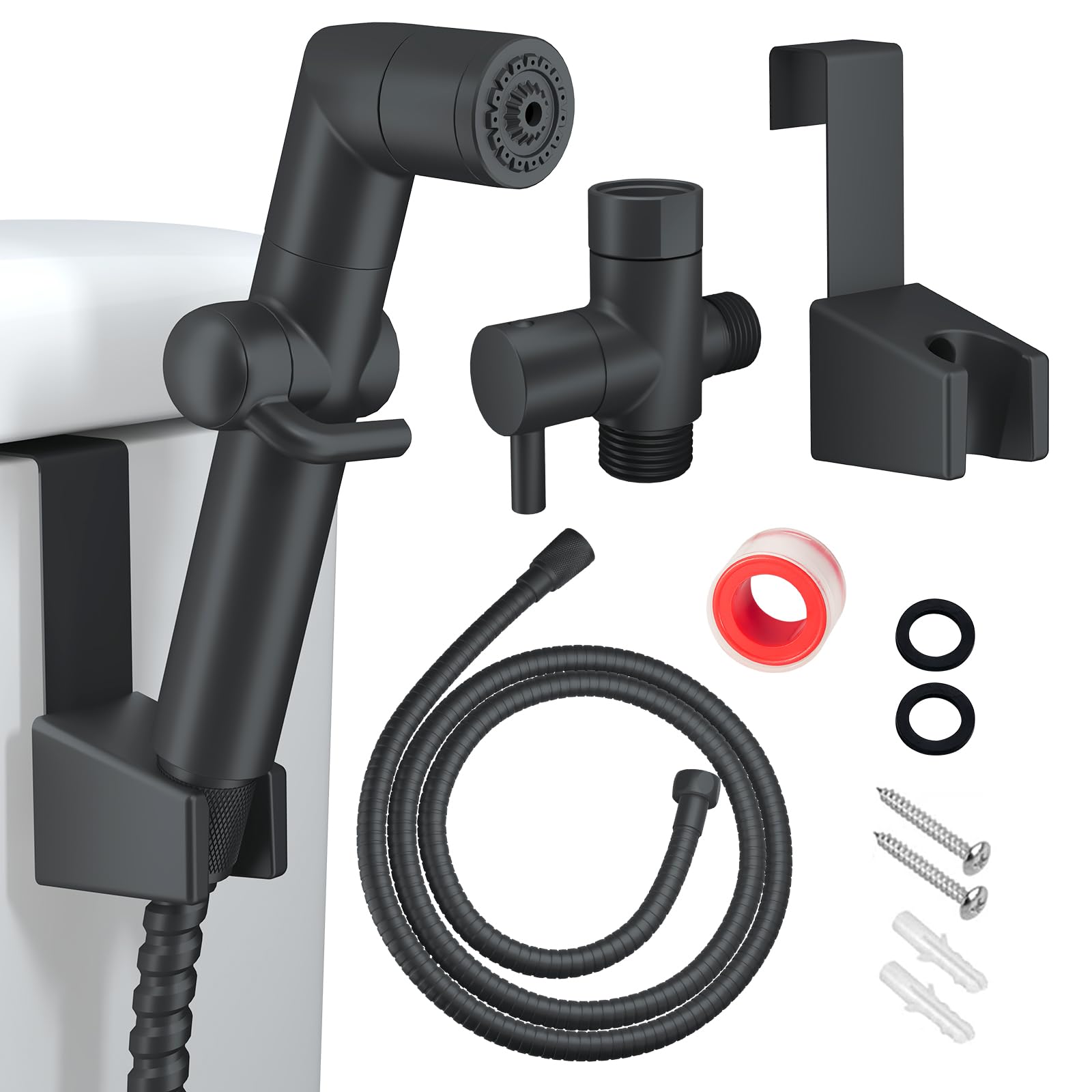 JONKEAN Handheld Bidet Sprayer for Toilet, Water Pressure Control Jet Spray for Toilet, Multi-Function Muslim Shower Toilet, Bidet Attachment Set with Hose, Bracket and T-Valve (Matte Black)