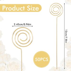 Tucnoeu 50pcs Short Flower Card Holder Stick 7.8inch Wire Floral Card Holder Picks,Gold Round Photo Card Holder,Floral Pick Card Holder,ofr Wedding Party Birthday Office (gold)