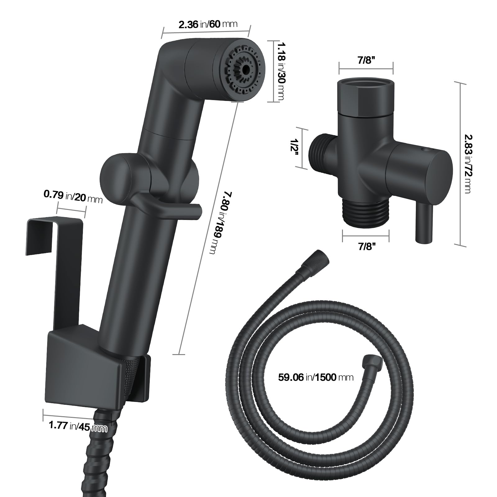 JONKEAN Handheld Bidet Sprayer for Toilet, Water Pressure Control Jet Spray for Toilet, Multi-Function Muslim Shower Toilet, Bidet Attachment Set with Hose, Bracket and T-Valve (Matte Black)