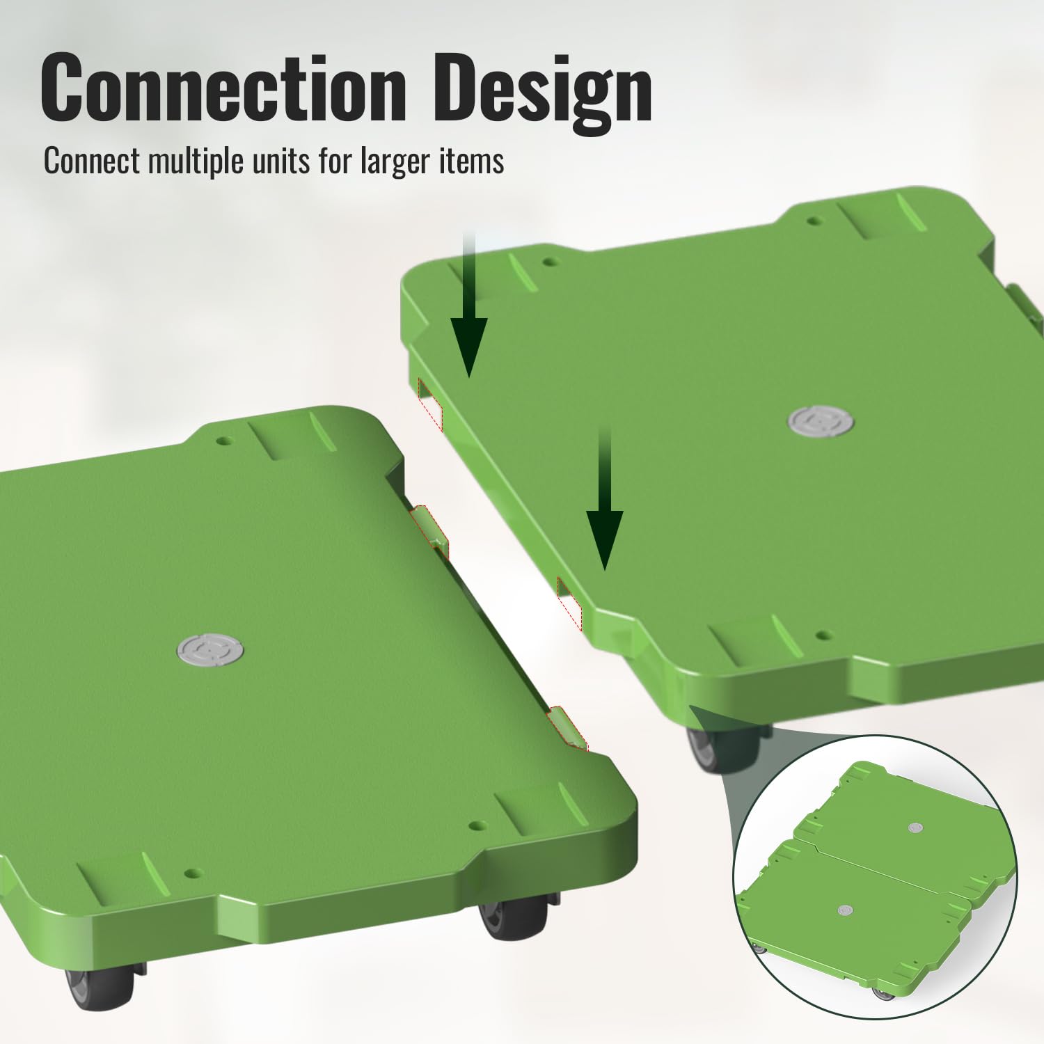 KOSTANZO Furniture Dolly - 16.5" X 11.4" Flat Furniture Dolly with Frosted Plastic Surface, 2 Inch Swivel Caster for All Floors, Ideal for Home, Office, Garage with 2 Elastic Straps (2 Pack, Green)