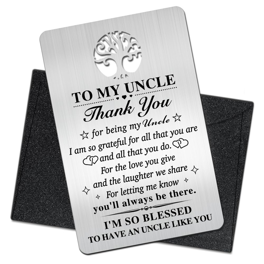 Mhfpl To My Uncle Thank You for Being My Uncle Wallet Card, Engraved Metal Wallet Insert Card for Unlcle, Thank You Unlce Card from Niece Nephew, Christmas Thanksgiving Fathers Day Birthday Gifts