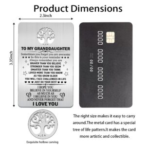 Mhfpl To My GrandDaughter Wallet Card, Engraved Metal Wallet Insert Card with Inspirational Love Quotes from Grandpa Grandma, Graduation Christmas coming of age Birthday Gifts for Granddaughter