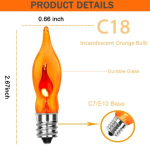 12 Pack C18 Orange Flicker Flame Light Bulbs - 1 Watt, 120 Volt, E12 Candelabra Base, Flame Shaped Replacment Light Bulbs for Halloween Christmas Candles Chandeliers Outdoor Decorative String Lights