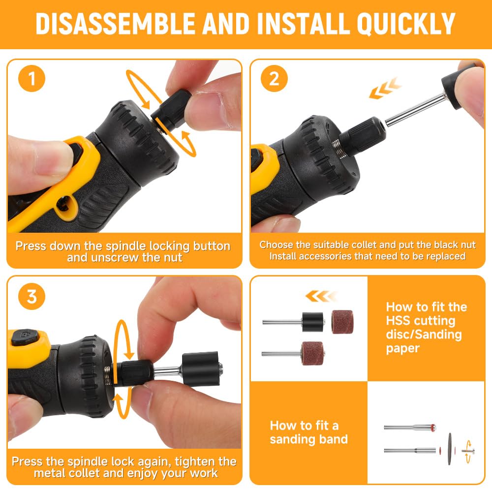 Hoteche Mini Cordless Rotary Tool Kit 5-Speed 8V Li-ion Battery with 42 Accessories - Precision Multi-Purpose Electric Rotary Tool for Grinding, Sanding, Cutting and Engraving