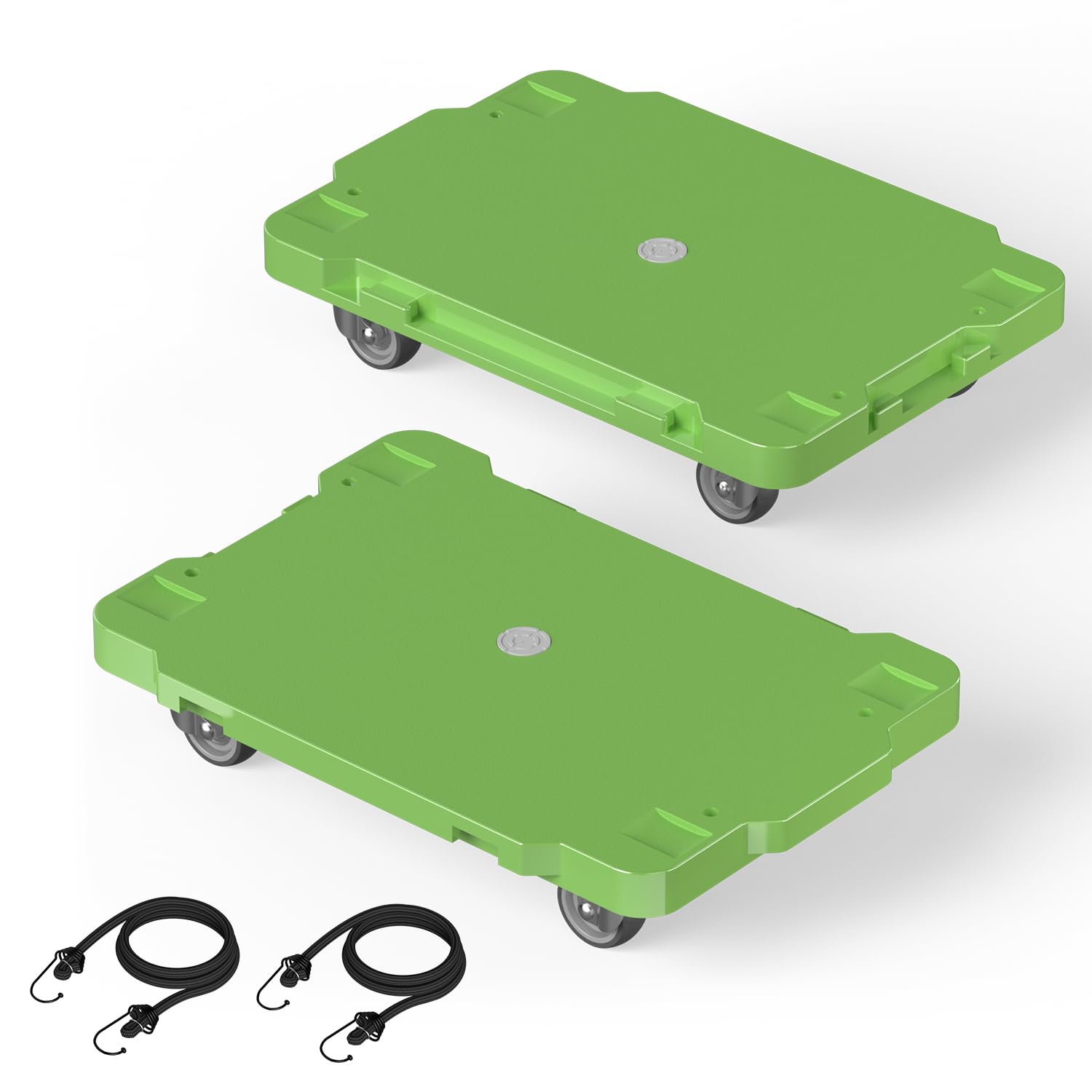 KOSTANZO Furniture Dolly - 16.5" X 11.4" Flat Furniture Dolly with Frosted Plastic Surface, 2 Inch Swivel Caster for All Floors, Ideal for Home, Office, Garage with 2 Elastic Straps (2 Pack, Green)