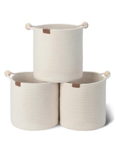 storageworks woven storage baskets for organizing, woven basket with wooden handles, 11 x 11 woven baskets for storage, small woven cube storage basket for living room, nursery, white, 3-pack