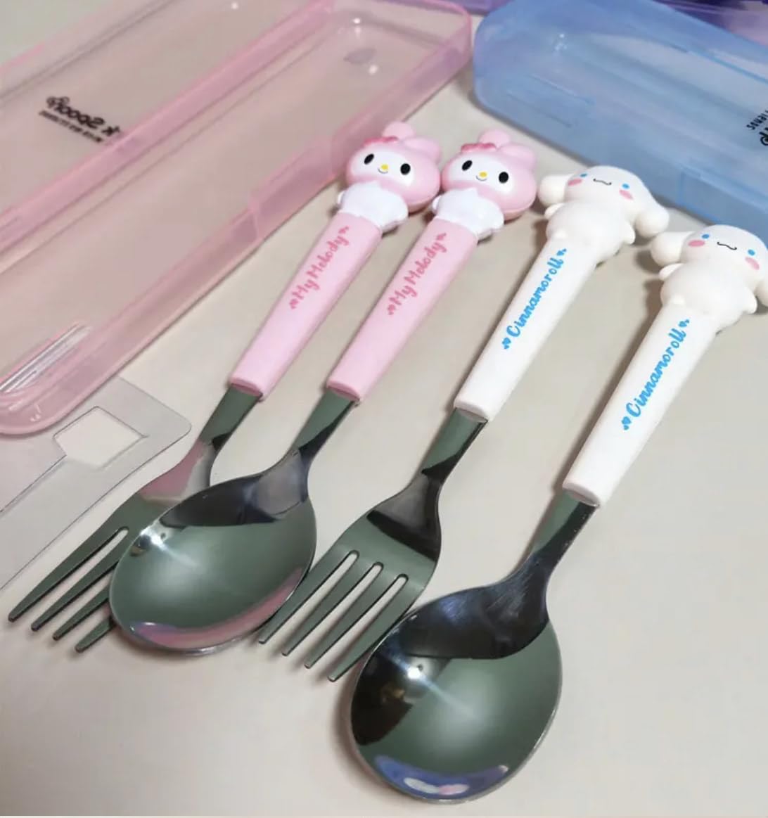 Generic Cute Caracters Flatware set Fork and Spoon + case, cute dog caracter, Cinnamoroll, standard, White