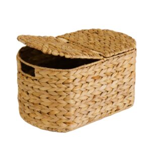 Eden Grace Handmade Oval Woven Wicker Basket with Lid - Stylish Storage Solutions for Home Organization Medium