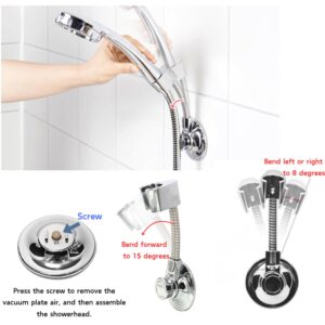 Flexible Dual Vacuum Suction Shower Head Holder, Bends Sideways and Forward, Angle Adjustable, No-Drill Installation (Silver)