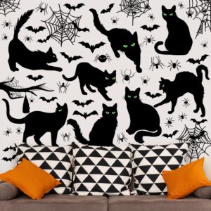 Chivertion 6 Sheets 101 Pcs Halloween Black Cat Wall Sticker Decoration Bats Spiders Web Scary Decals Removable Double Side Wall Window Sticker for Halloween Party Supplies