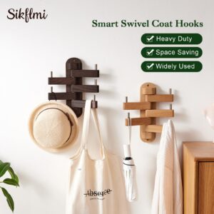 Swivel Coat Hooks for Wall, Oak Wood Coat Rack Wall Mounted Entryway Wall Shelf with 5 Hooks for Bedroom, Entryway, Living Room, Bathroom,Office, Classroom, Heavy Duty (Natural)