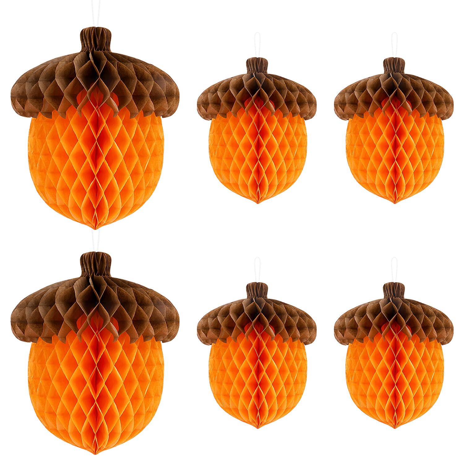 FXMHEHBB 6 Pack Fall Acorn Honeycomb Ball Decorations,12in 8in Tissue Paper Honeycomb Hanging Decor Thanksgiving Day Party Decorations