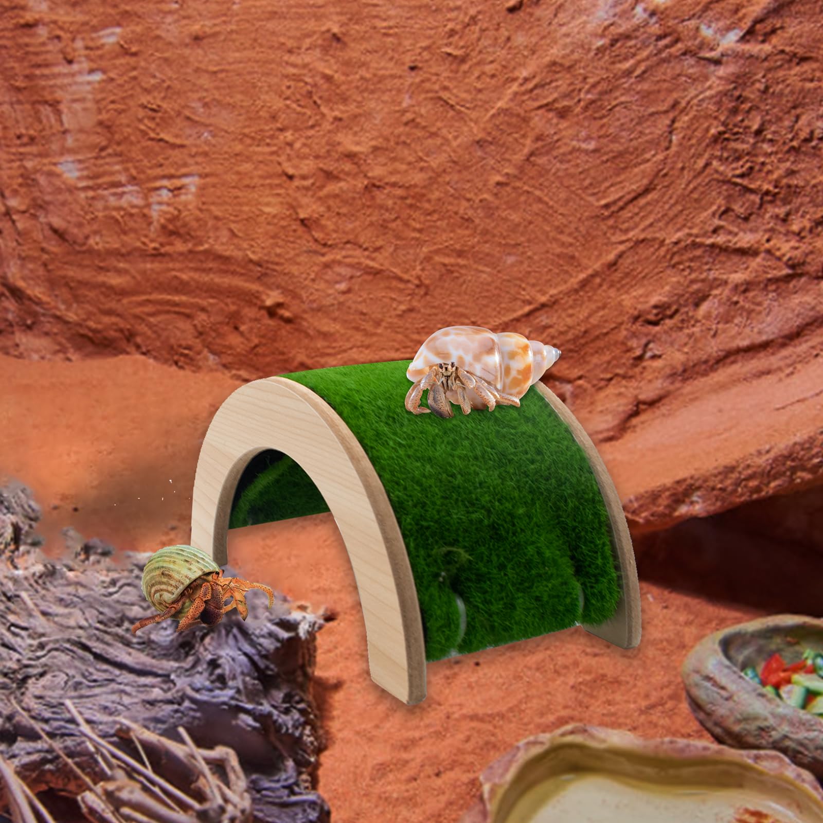 Hermit Crabs Climbing Bridge with Moss, Hermit Crab Hideout Hermit Crab Climbing Toy Reptile Climbing Decor Aquarium Tank Accessory for Small or Medium Hermit Crab Habitat