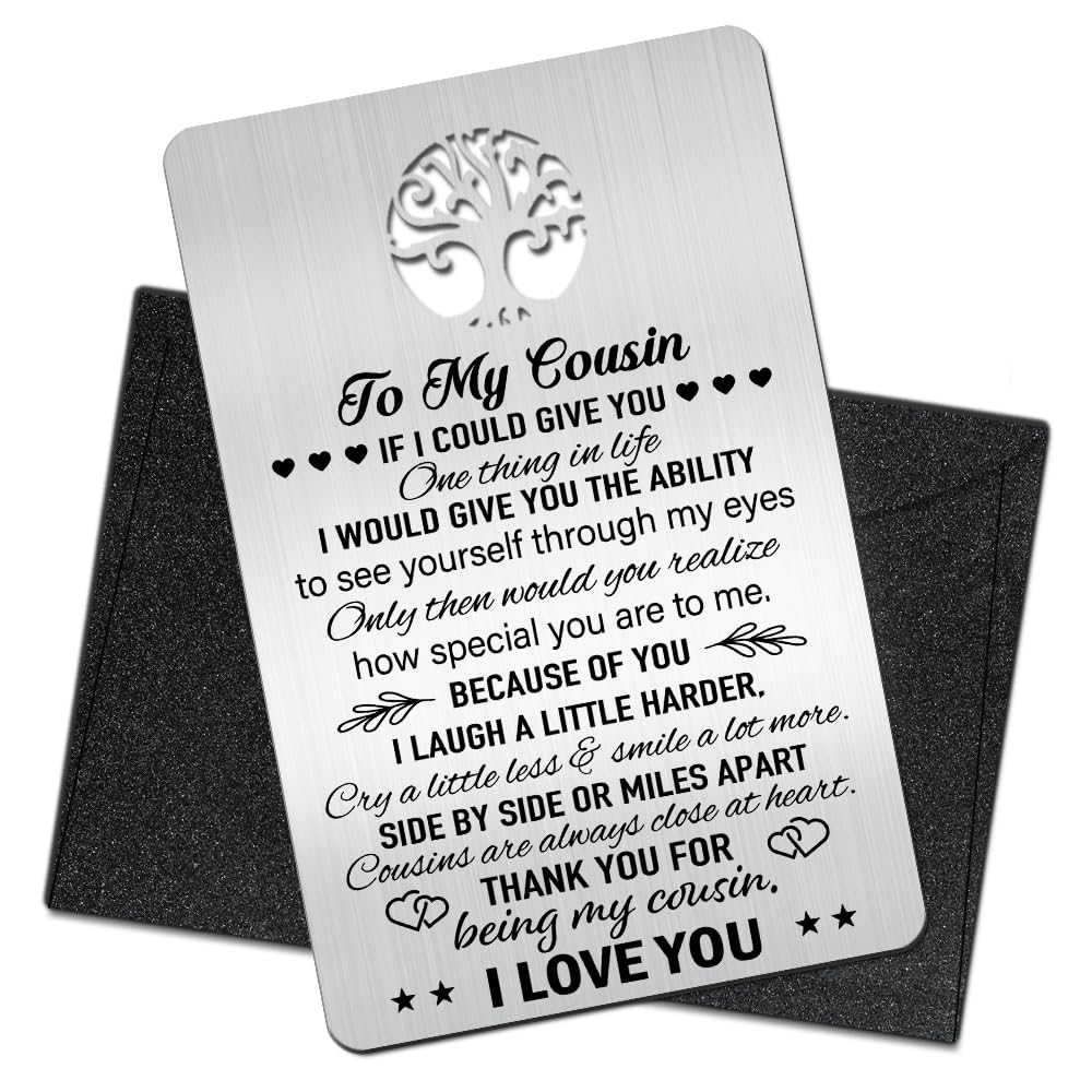 Mhfpl To My Cousin Thank You for Being My Cousin Wallet Card, Engraved Metal Wallet Insert Card with Grateful Quotes for Cousin,Thank You Cousin Card, Graduation Birthday Christmas Thanksgiving Gifts