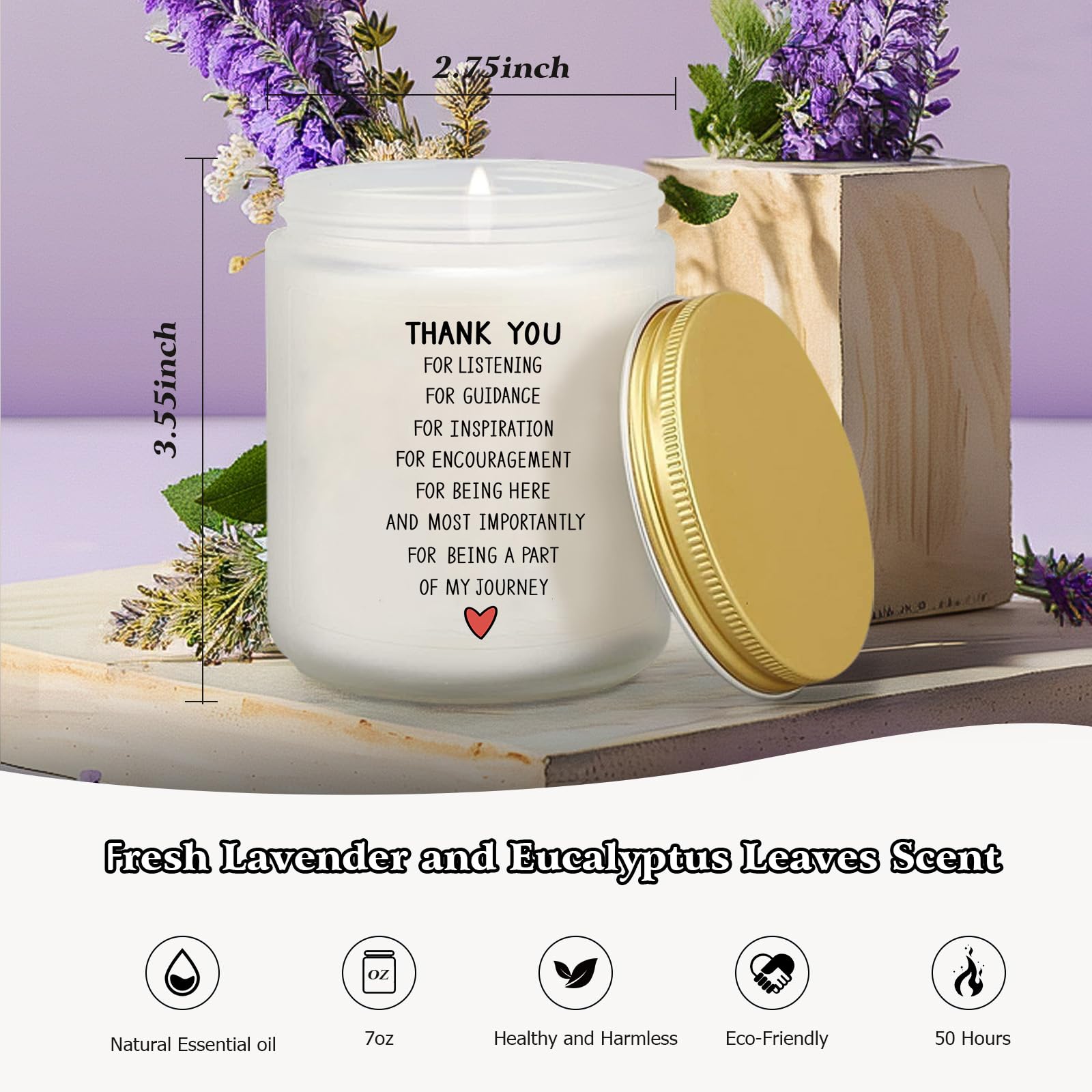 Thank You Gifts for Women, Men, Mom, Teacher, Nurse, Boss Coworkers, Hostess Gifts for Women, Teacher Appreciation Gifts, Boss Appreciation Gifts, 7 oz Soy Wax Candle (Lavender)