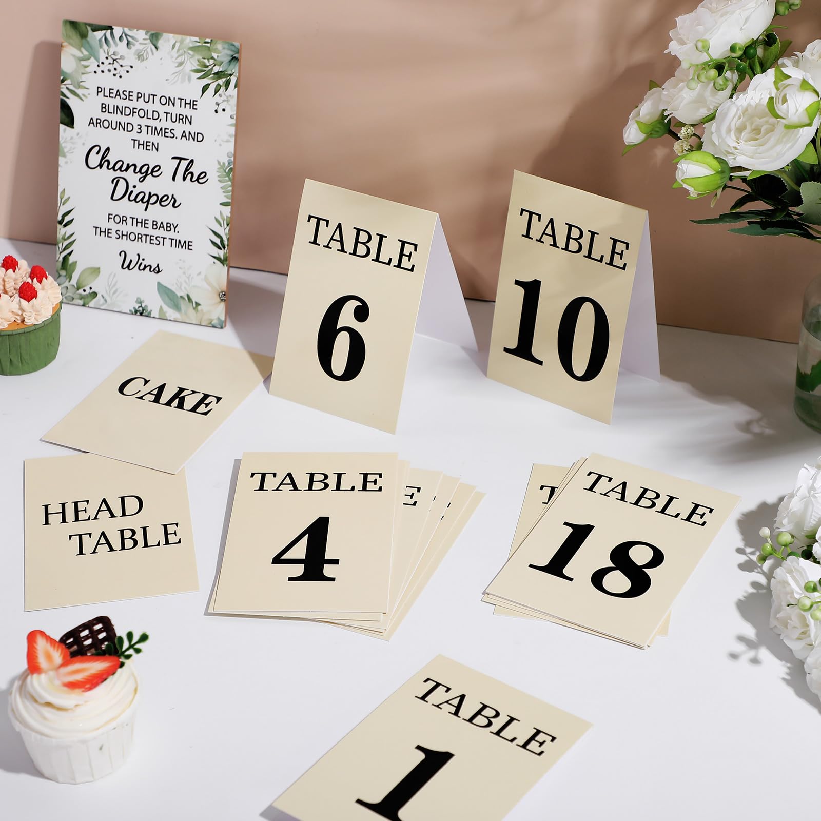 Gilprop 22 Pcs Wedding Table Numbers 1-20 Double Sided Ivory Table Numbers for Wedding Reception 4 x 6 Inch Khaki Head Table and Cake Table Number Cards for Seating Reserved Party Restaurant