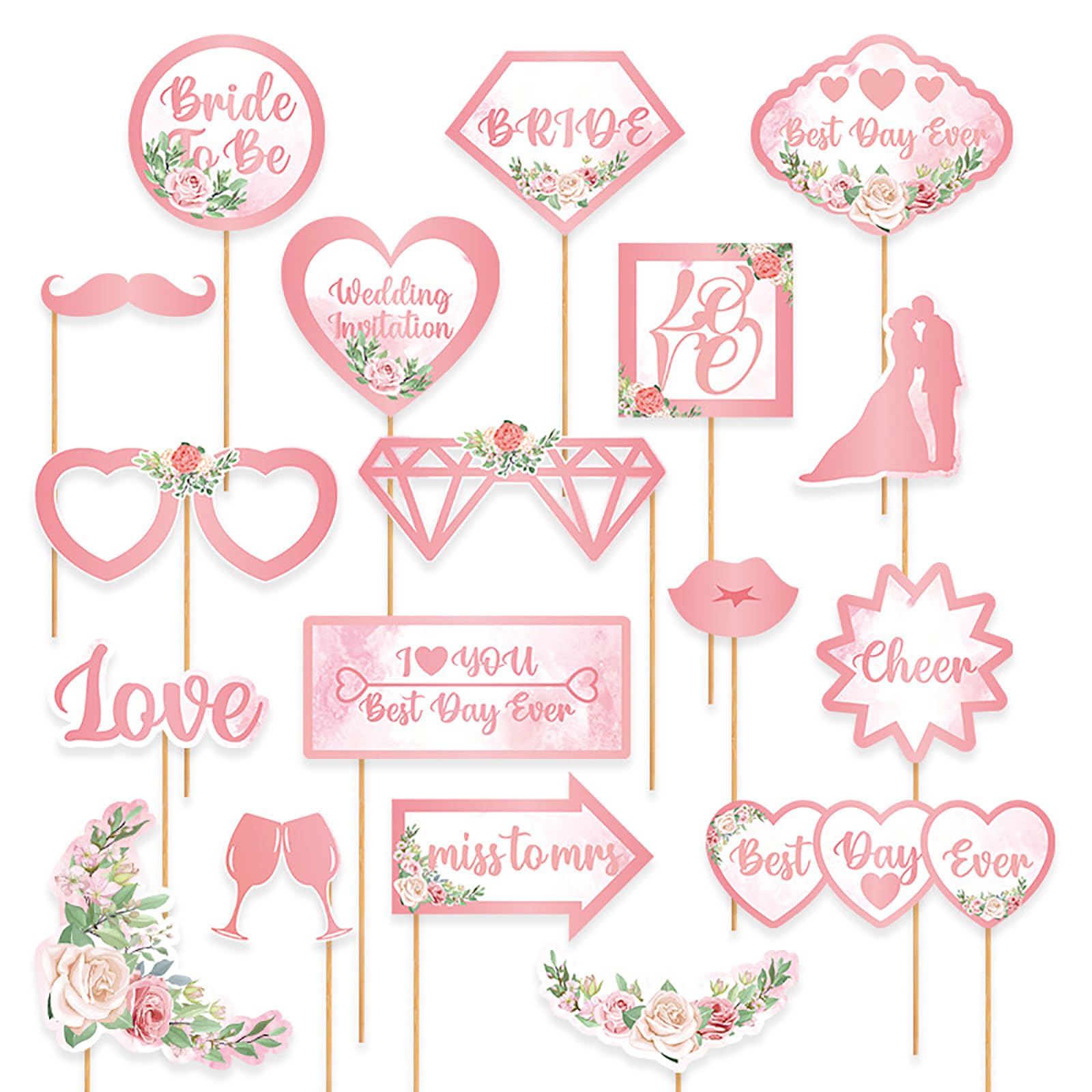 Wedding Photo Booth Props, 18PCS Bride to Be Bridal Shower Photo Booth Props Rose Gold Bachelorette Party Decorations for Wedding Favor Supplies