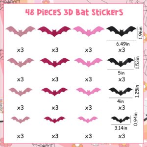 Susurprise Bat Wall Decor, 48PCS 3D Halloween Bat Wall Stickers, Bat Wall Decals Pink Black Hot Pink for Halloween Party Decorations Halloween Home Room Bathroom Indoor Outdoor Decor