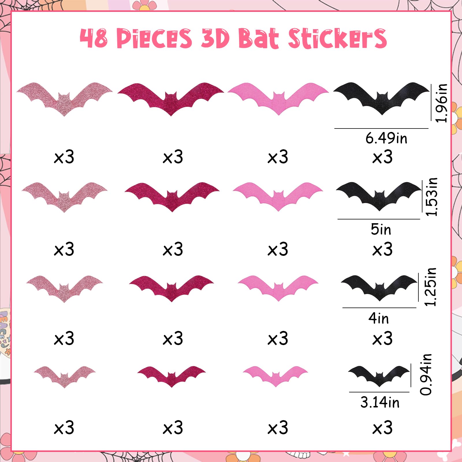 Susurprise Bat Wall Decor, 48PCS 3D Halloween Bat Wall Stickers, Bat Wall Decals Pink Black Hot Pink for Halloween Party Decorations Halloween Home Room Bathroom Indoor Outdoor Decor