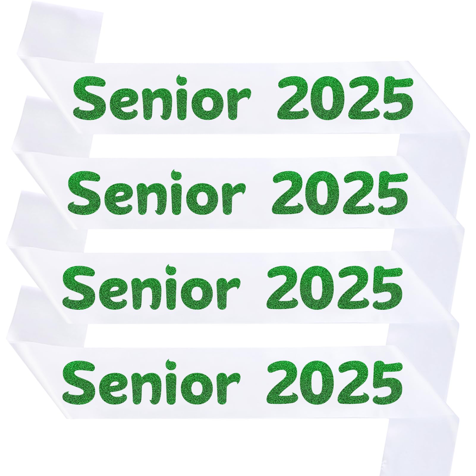 4Pcs White Senior 2025 Sash with Green Printing Letters, 2025 Graduation Celebrations Sashes, Class of 2025 Sash for Graduation Party, Senior Cheer Sashes, Cheerleader Sash, Class Competition Sashes