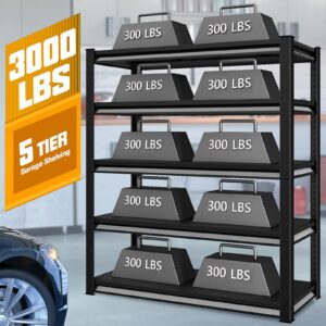 SDXYSTCE 48" W Garage Shelving Heavy Duty, 3000LBS Loads Garage Storage Shelves Heavy Duty, 5-Tier Metal Shelving Units and Storage Racks, Industrial Utility Shelf,48" Wx24 Dx78 H, Black