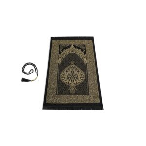 sumela muslim prayer rug with prayer beads - prayer mat, prayer rug, prayer matt islam, islamıc prayer mat, travel prayer mat, tasbih prayer beads, islamic gifts, 99 prayer beads included (black)