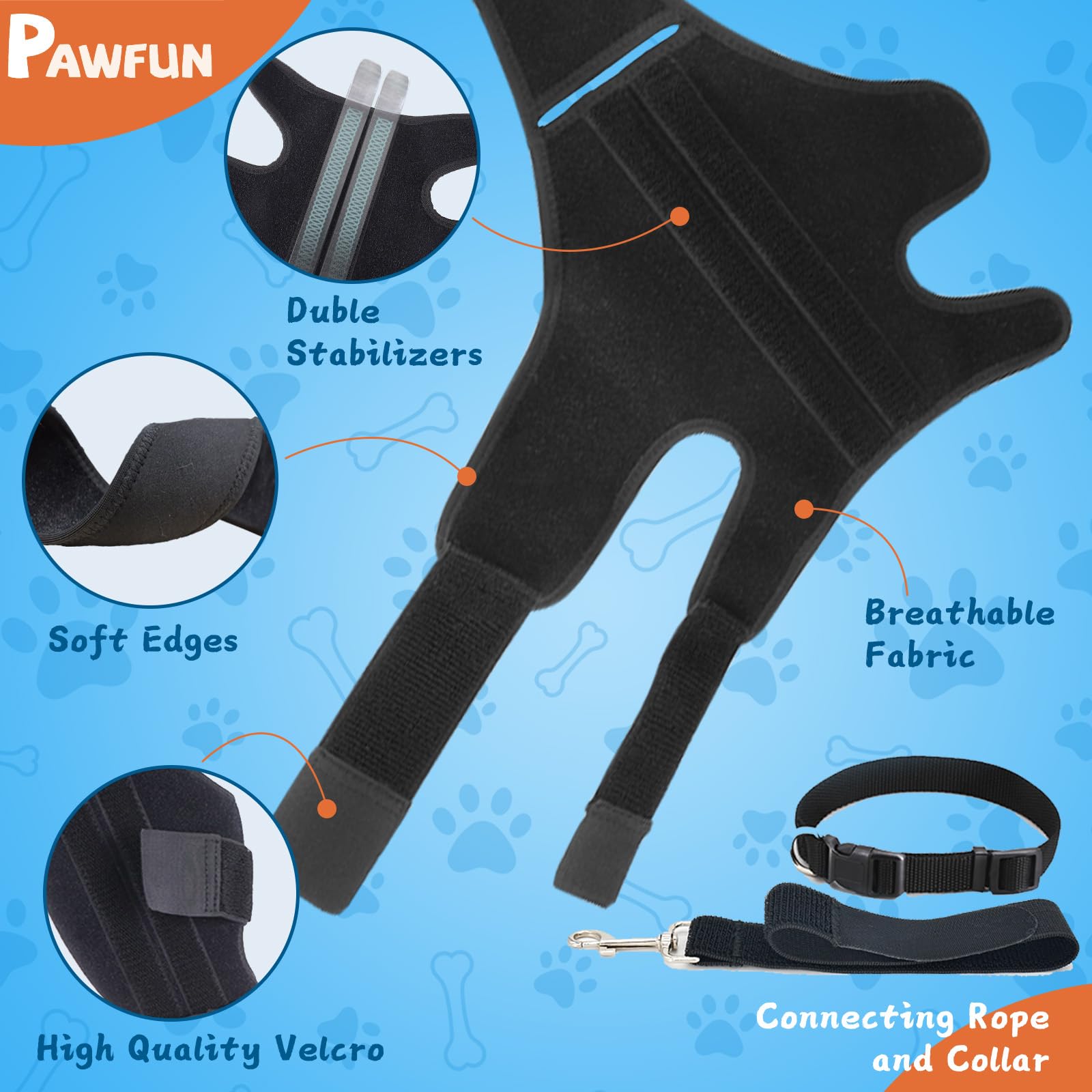 Pawfun Dog Knee Brace for Torn ACL Hind Leg, Dog Leg Brace for Large and Small Dogs with Hip Dysplasia, CCL, Ligament Injuries or Osteoarthritis, Both Back and Front Legs (Large)