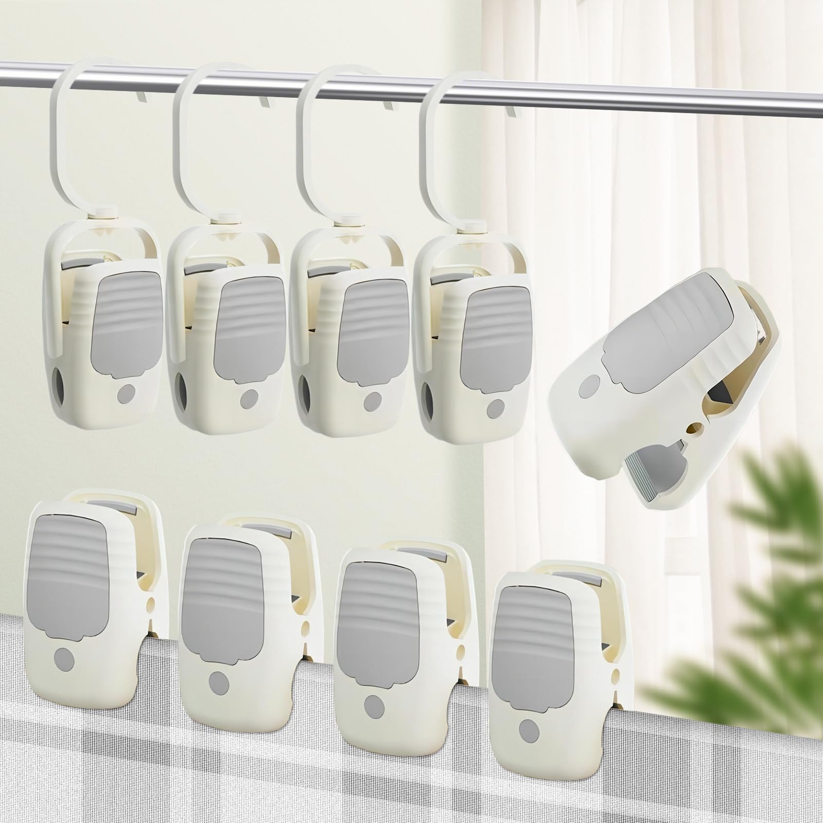 Vinbee 9 PCS Laundry Hooks with Clips Super Strong Plastic Home Travel Swivel Hanging Hanger Closet Organizer for Home and Travel, Clothespins Clip Hangers for Pants Hats Socks Gloves