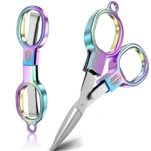 folding scissors, 2 pcs safety portable keychain travel scissors, stainless steel retractable pocket scissors, mini compact craft scissors for home, office, outdoor, sewing sharp scissors