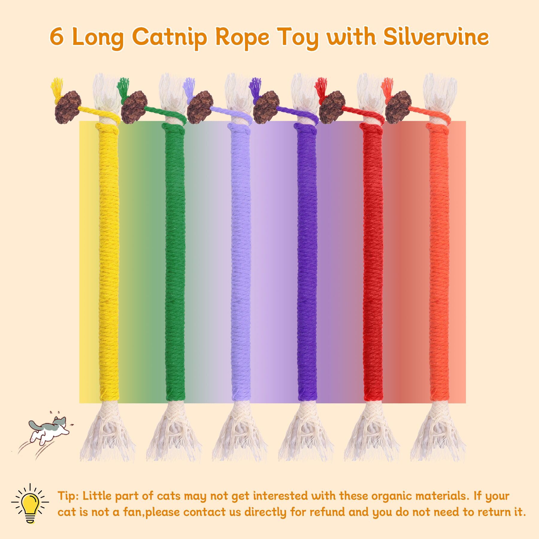 SEVENKA 6 Pack Silvervine Cat Toys, 7.87in/20cm Catnip Cat Chew Toy for Teeth Cleaning, Kitten Toys, Catnip Interactive Cat Toys for Indoor Cats Kittens Kitty Toy