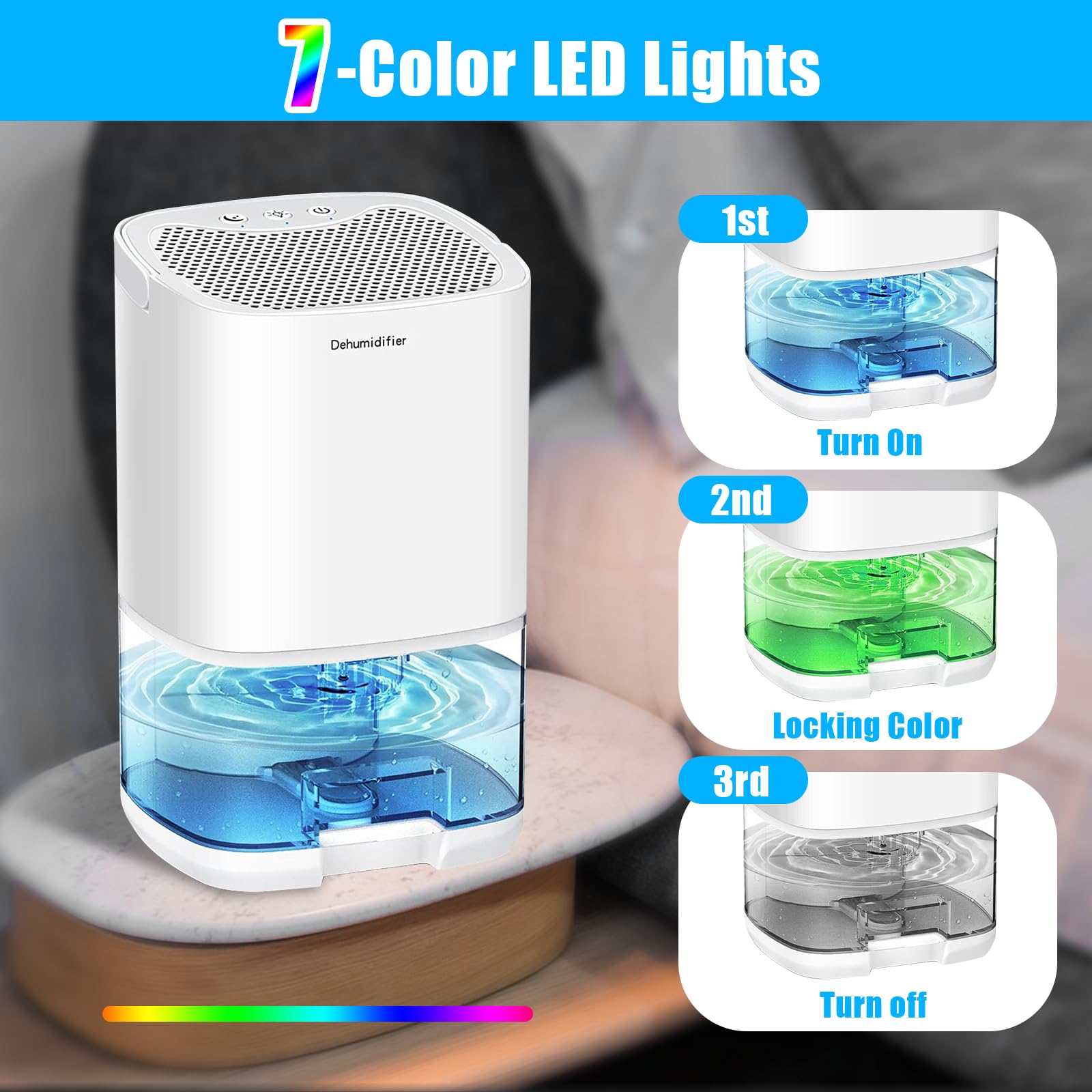 Dehumidifiers for Home 35OZ Small Dehumidifier for Bedroom 2500 Cubic Feet(350sq ft) with 7 LED Lights, Ultra Quiet & Auto Shut off Dehumidifier for Bathroom Basement Closet Garage