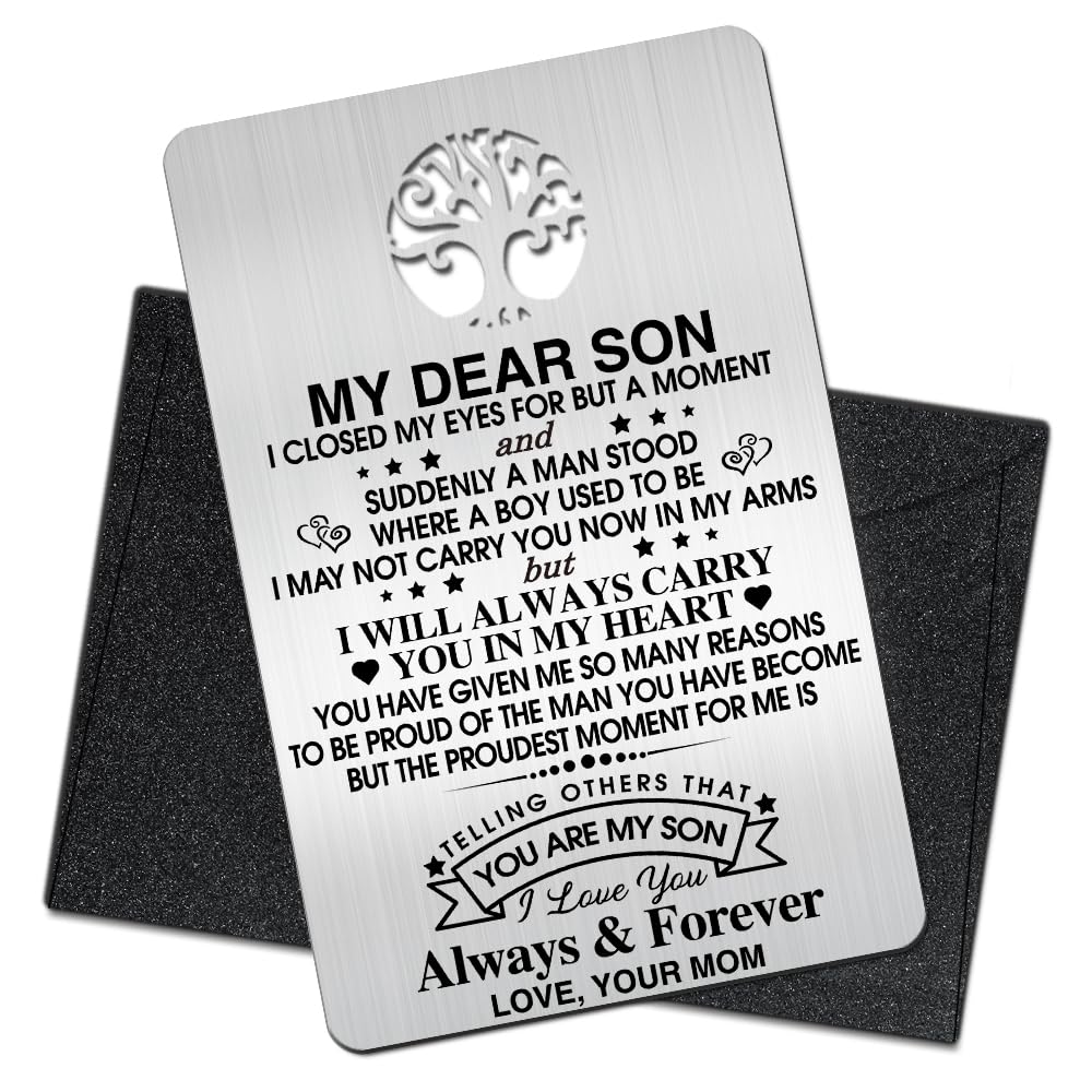 Mhfpl To My Son I Love You Wallet Card, Engraved Metal Wallet Insert Card Love Notes from Mom, Gifts for Son with Inspirational Quote, Graduation Birthday coming of age Wedding Christmas Gifts