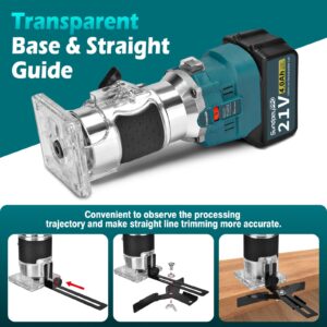 SundpeyPRO Cordless Brushless Router Tool - 21V Compact Wood Router with 2 Pack 4.0Ah Batteries - Handheld Plunge Router Trim Router for Woodworking - 6 Variable Speed & Fixed Base & Edge Guide