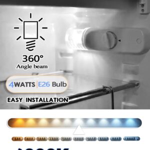 LED Refrigerator Light Bulb KEI D34L Refrigerator Bulb Replacement ac 100-265v 3.5w Freezer Lamp for Frigidaire Fridge, KEI D34C 40w Equivalent E26 LED Appliance Lighting, White Light, 2-Pack