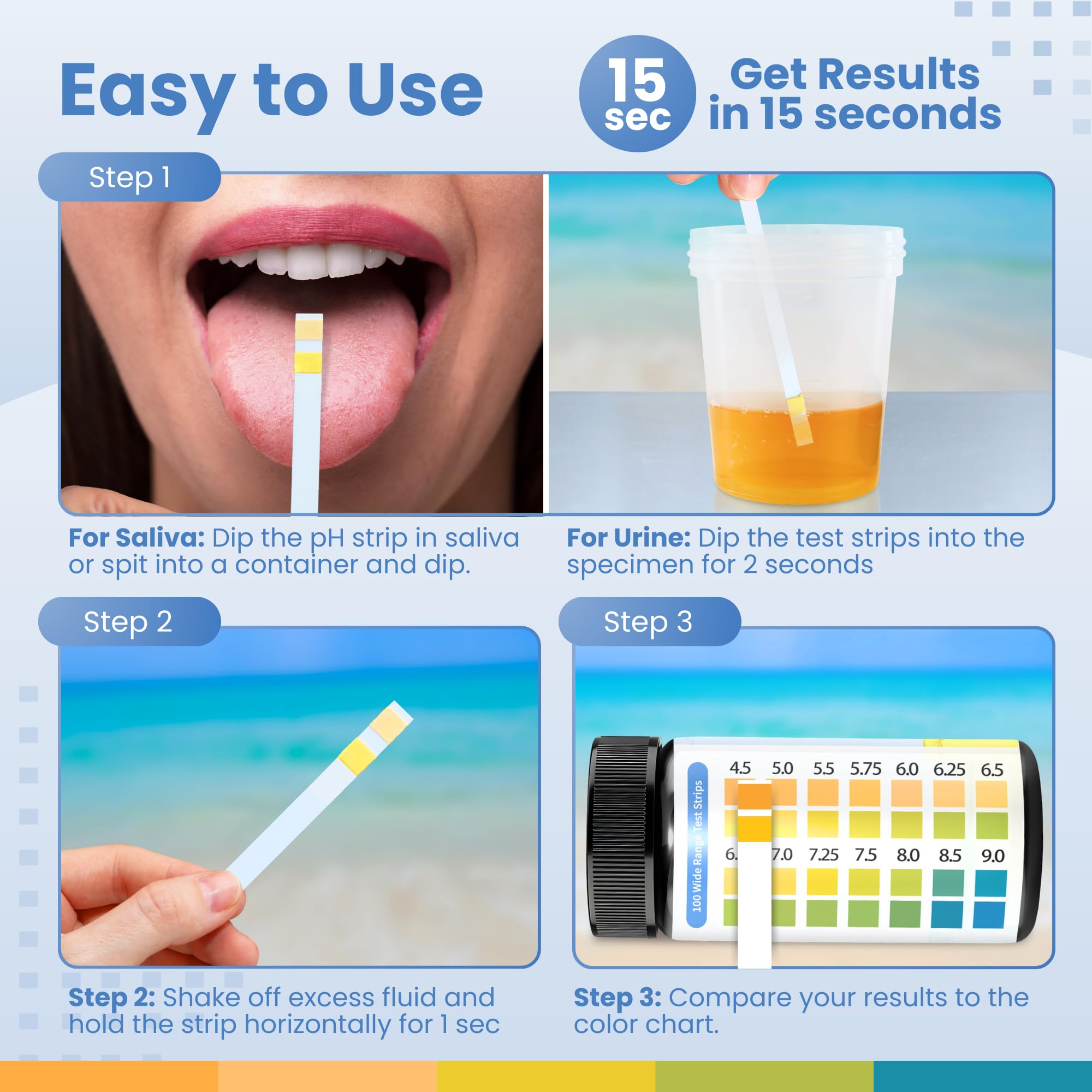 pH Test Strips for Urine & Saliva – 100 Easy-to-Use Strips for Fast, Accurate pH Testing at Home, Get Clear Acid-Alkaline Balance Results in Seconds, Perfect for Tracking Your Body's pH, 4.5-9.0 Range