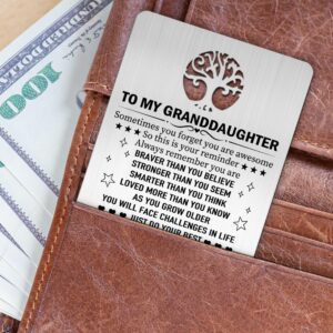 Mhfpl To My GrandDaughter Wallet Card, Engraved Metal Wallet Insert Card with Inspirational Love Quotes from Grandpa Grandma, Graduation Christmas coming of age Birthday Gifts for Granddaughter