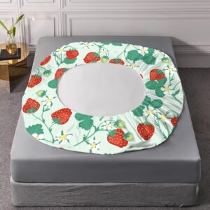 Girls Strawberry Sheets Set Queen Size 4 Pcs Cute Cartoon Fruit Green Kawaii Bedding Set for Kids Teens Bed 1 Fitted Sheet with 1 Flat & 2 Pillowcases